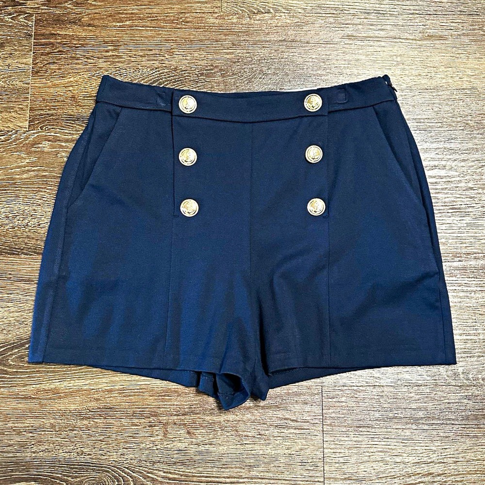 Nine West Women's Nautical Sailor Navy Blue Stretch High Rise Shorts Large